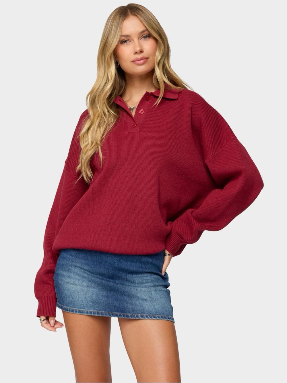 NWT Edikted Lorie Oversized Knit Polo Sweater